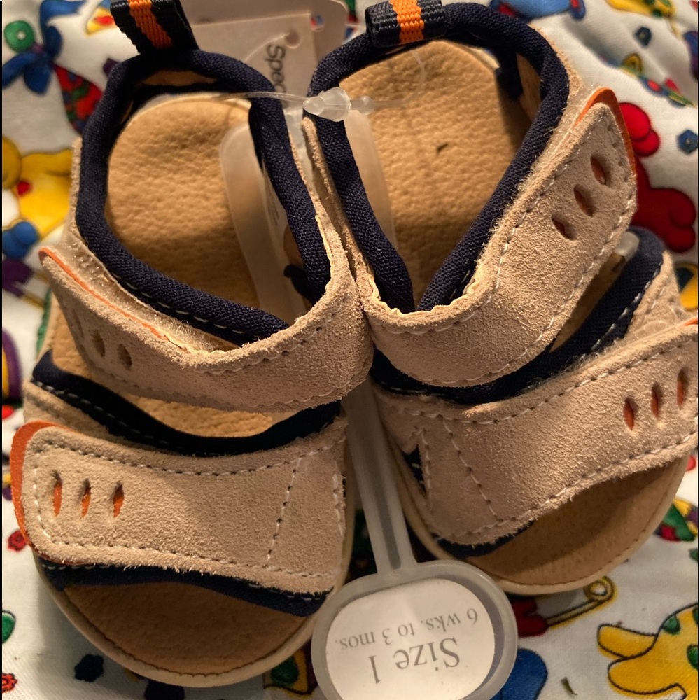 Brown leather like sandals velco straps comfort
